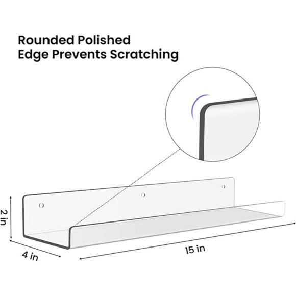 4 Pack  Clear Acrylic Shelves Wall Storage Floating Shelves Wall Mounted Kids - Picture 3 of 6